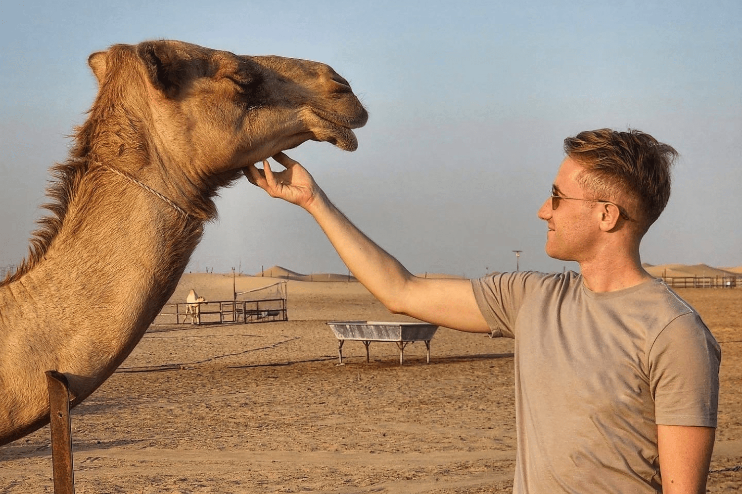 Jonny King in Dubai with a camel